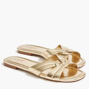 J. Crew Factory Stitch Slide Metallic Gold Slide Sandals